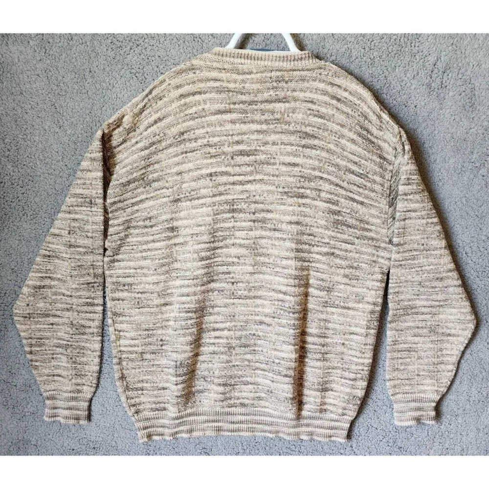 VTG Croft & Barrow Beige Striped Pullover Knit Sweater Size XL Tall‎ USA Made